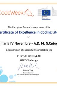 Certificato di Eccellenza per la partecipazione al Coding